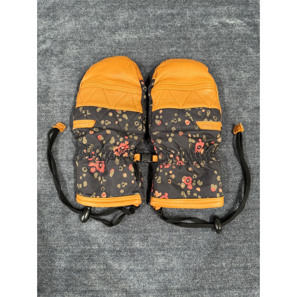 Dakine Womens DK Dry Leather Palm Snowboard Ski Mittens Floral Leopard Large 7.5